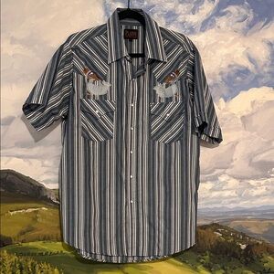 Triple Z embroidered western Striped Blue Shirt size L men’s